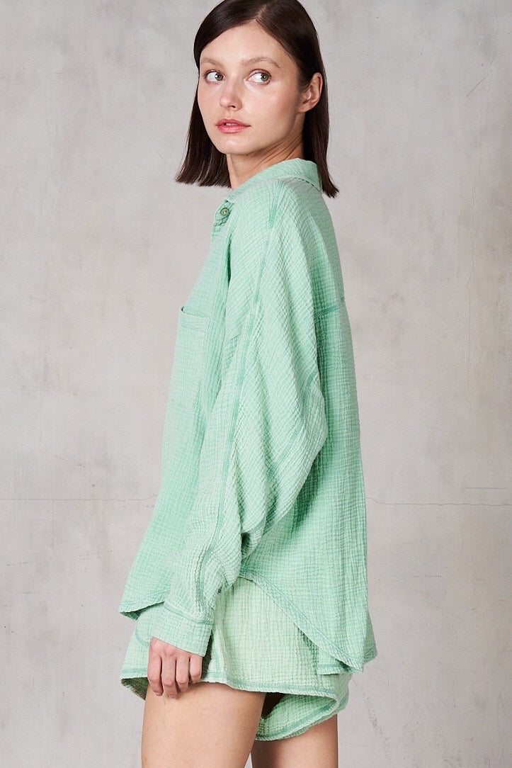 STARRY EYED DoubleGaze MineralWash ButtonDown Top