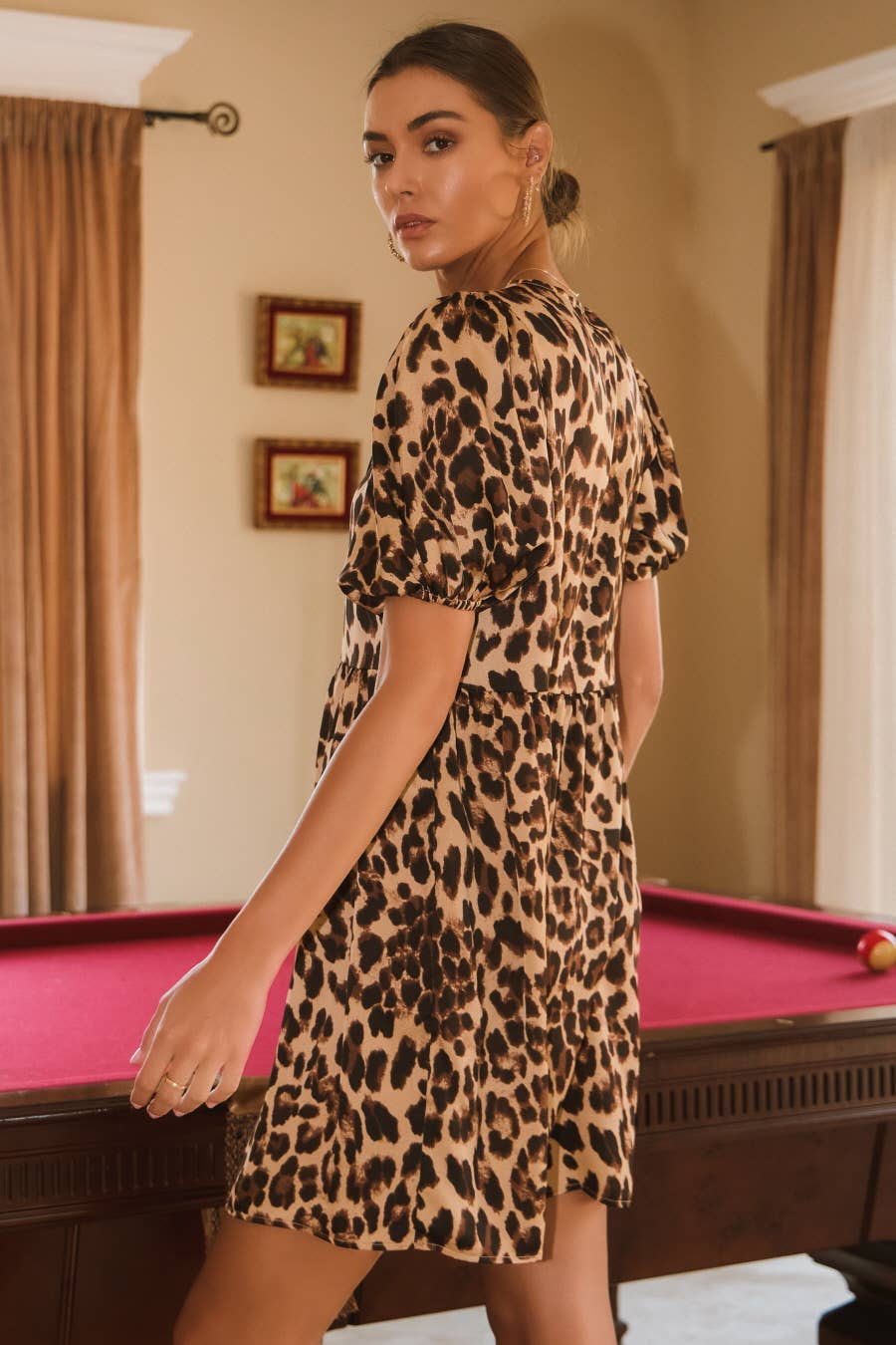 GRACE Leopard Satin Front Tie Dress