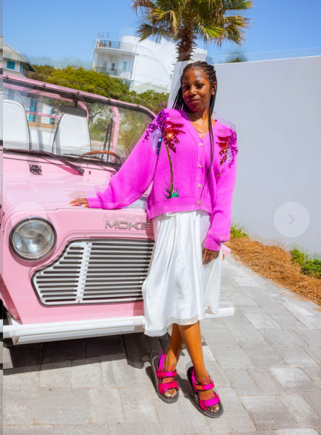 QUEEN OF SPARKLES Sequin PALM TREE Cardigan Top