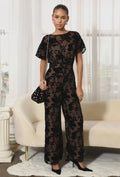 AR EISHA Velvet Burn Out Ruffle Sleeve Jump Suit