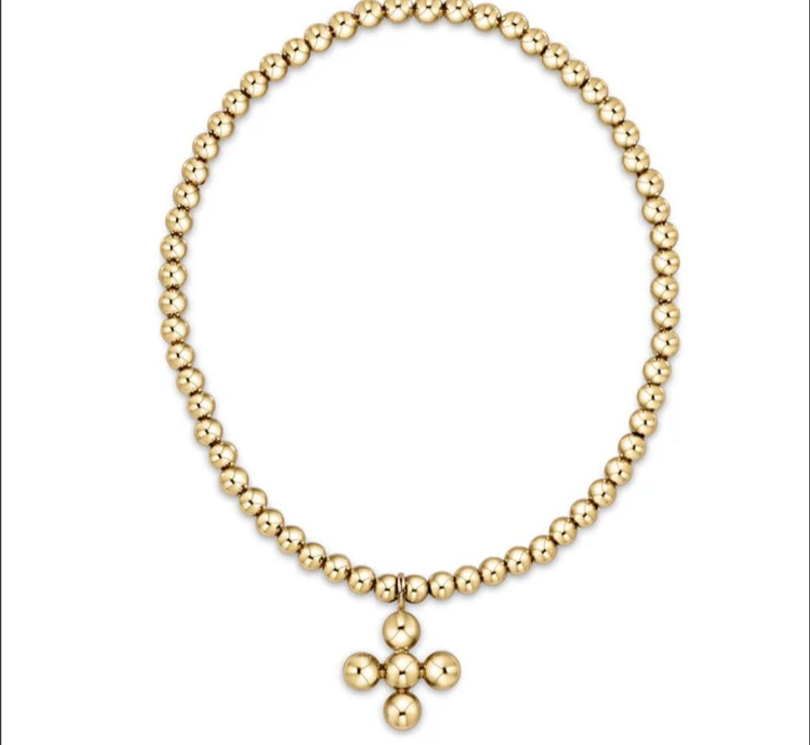 ENewton Classic Gold 3mm Bead Bracelet - Classic Beaded Signature Cross Gold Charm - 4mm Bead Gold