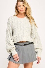 FIRST DIBS CableKnit WaistCrop CrewNeck Sweater Top