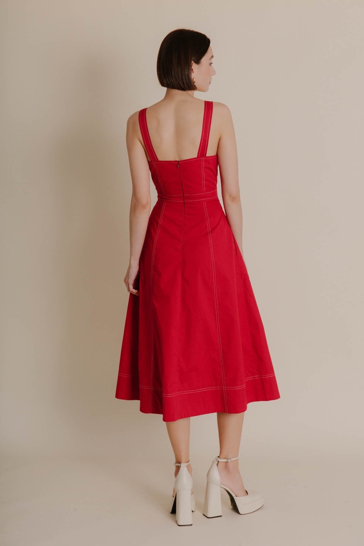 AUREUM Contrast Stitch RIVAL Plunge Midi Dress