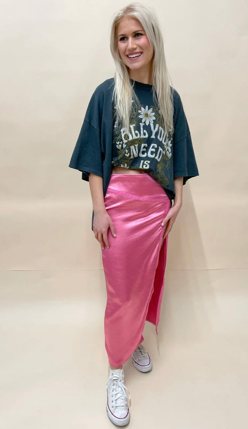 FREE PEOPLE Satin DAKOTA Midi Skirt