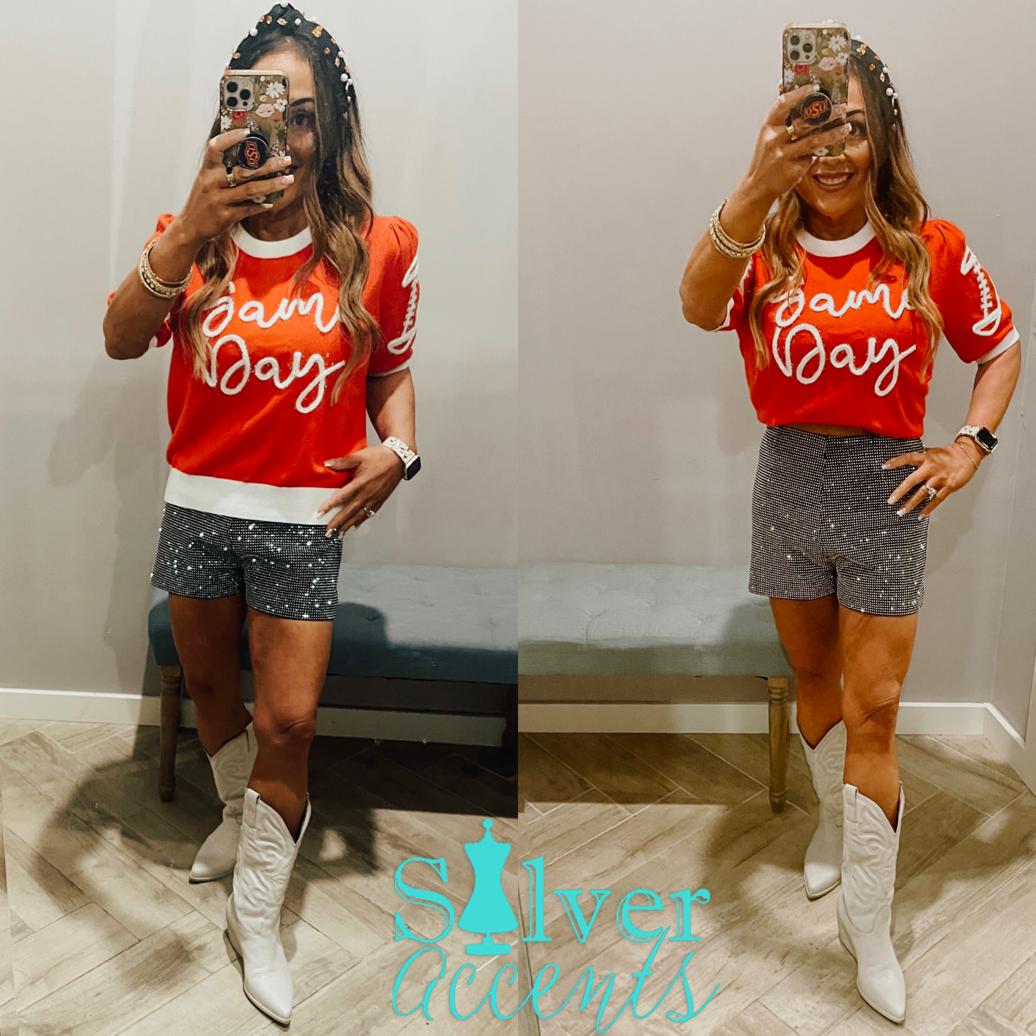 WD Tinsel Script GAMEDAY ShortSleeve Sweater Top