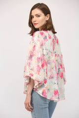 MARA Floral Sequin BubbleSleeve Blouse