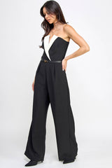 ALYSSA  Belted Strapless SplitBust ColorBlock Jumpsuit