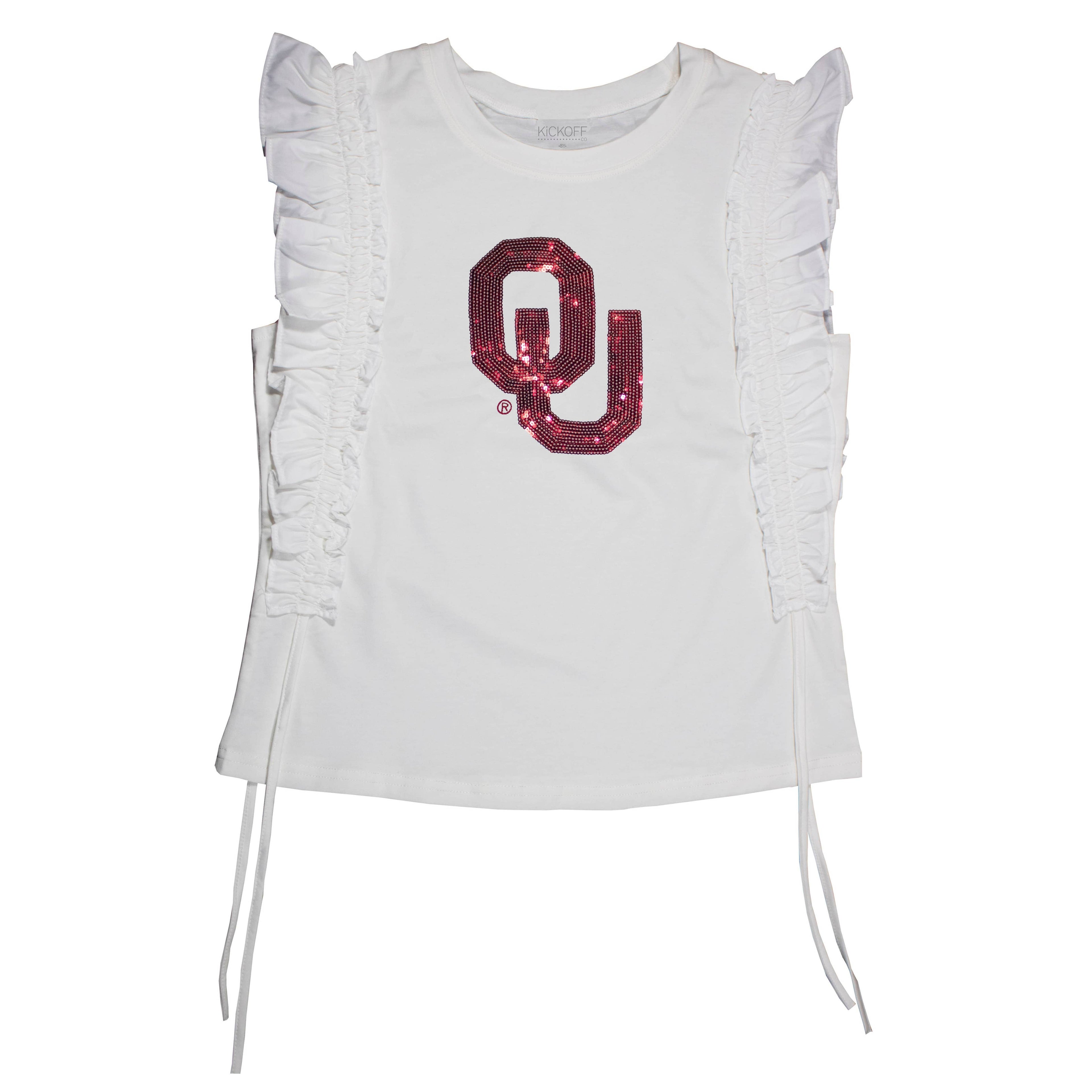 KC Sequin Logo Ruffle Sleeve - NCAA Licensed: Oklahoma State University Top