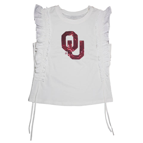 KC Sequin Logo Ruffle Sleeve - NCAA Licensed: University of Oklahoma Top