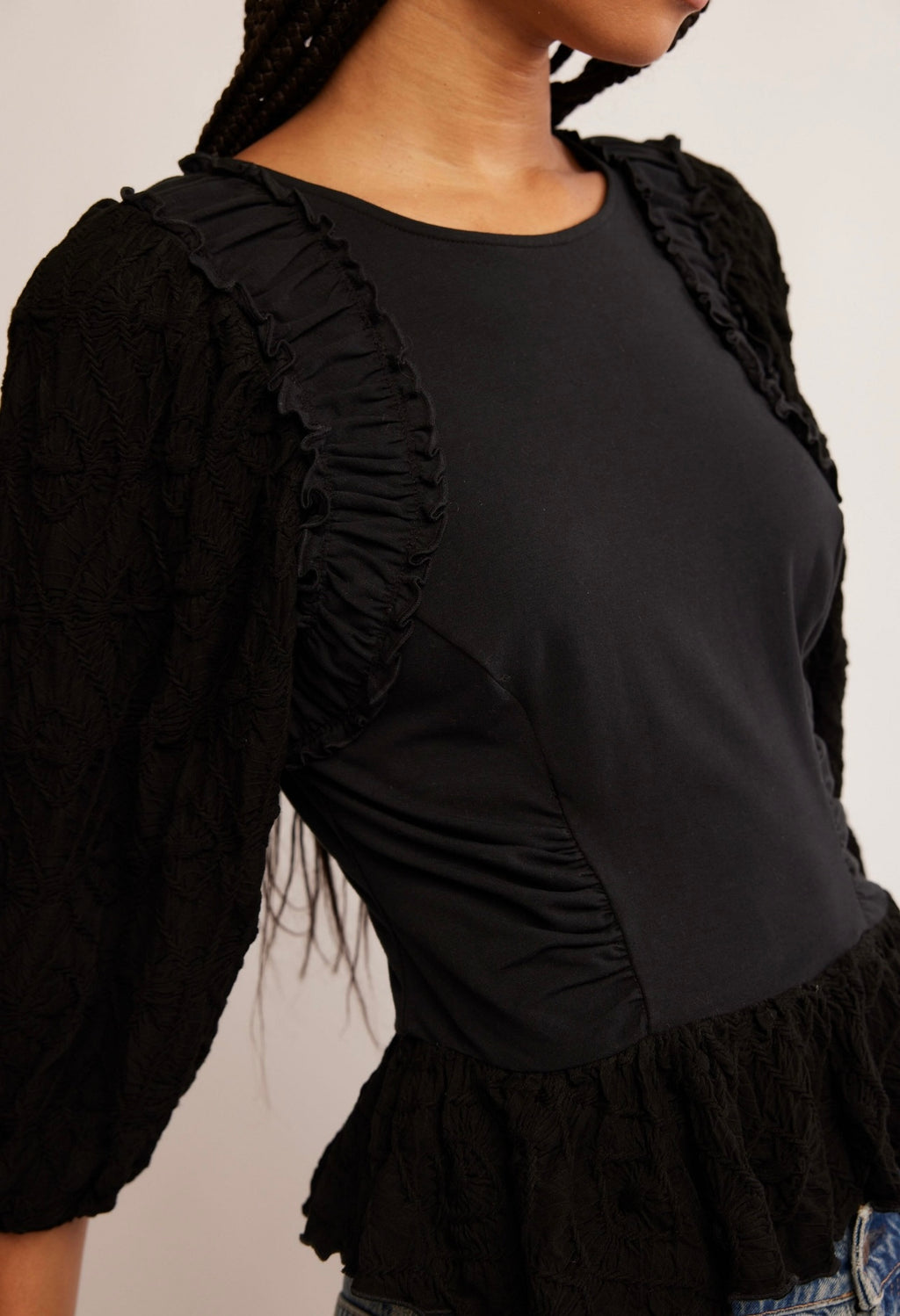 FREE PEOPLE RoucheSleeve OLIVIA RuffleHem Top