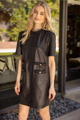 TUCKERNUCK Braid Neck DoublePocket VeganLeather Dress