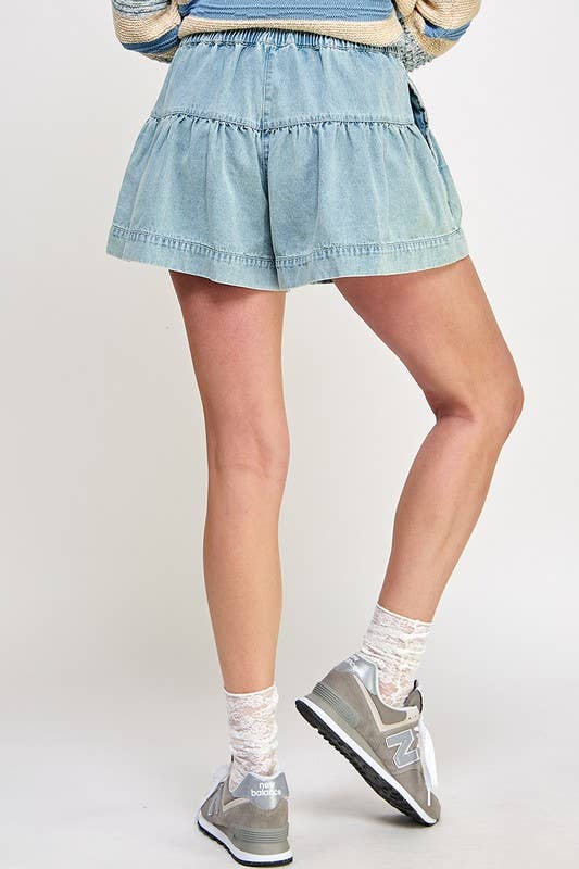 FLEUR DENIM SHORTS LIKE SKORT: L.T Denim / S