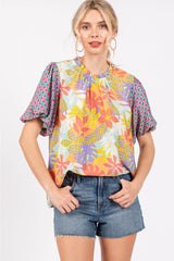 IN MY HEAD Contrast Floral Print Blouse Top