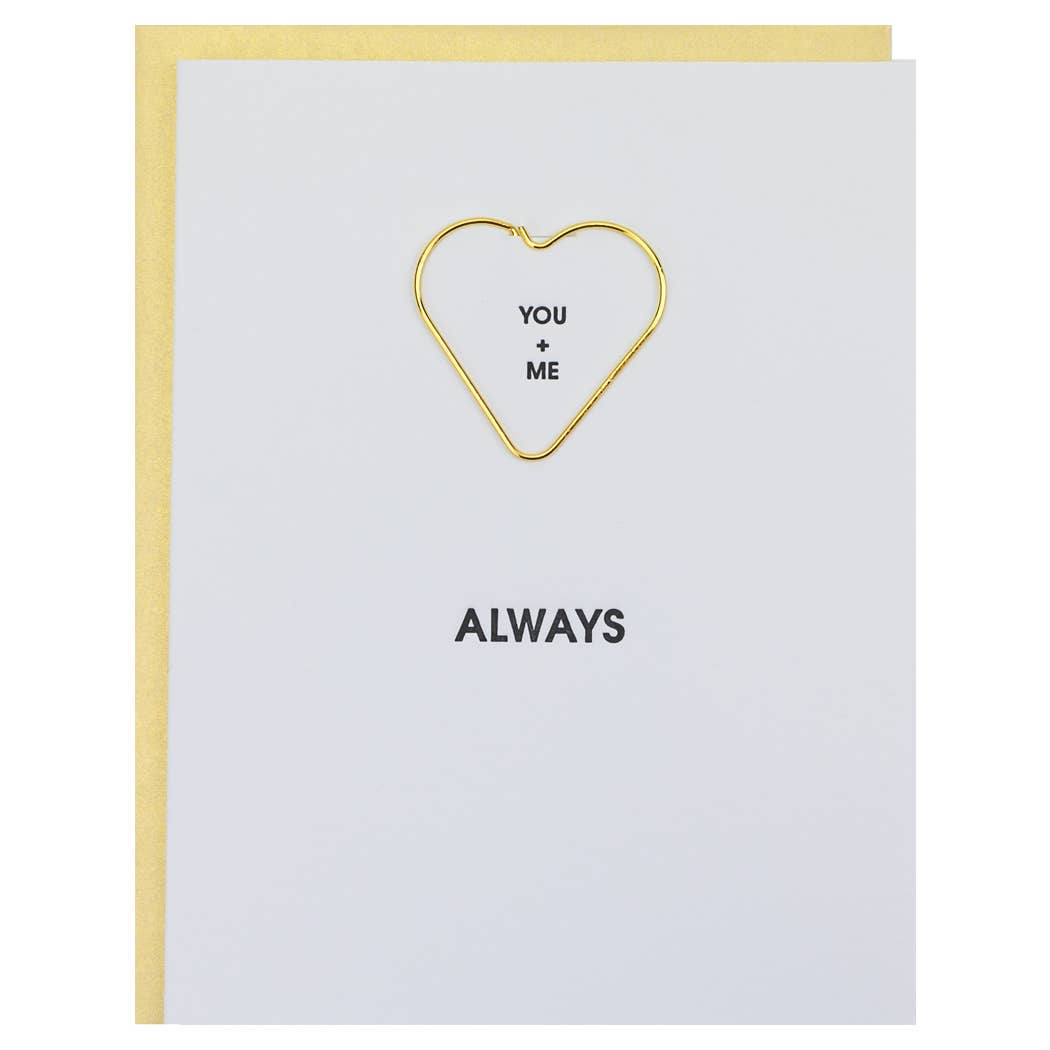 You + Me Always - Heart Paper Clip Letterpress Greeting Card
