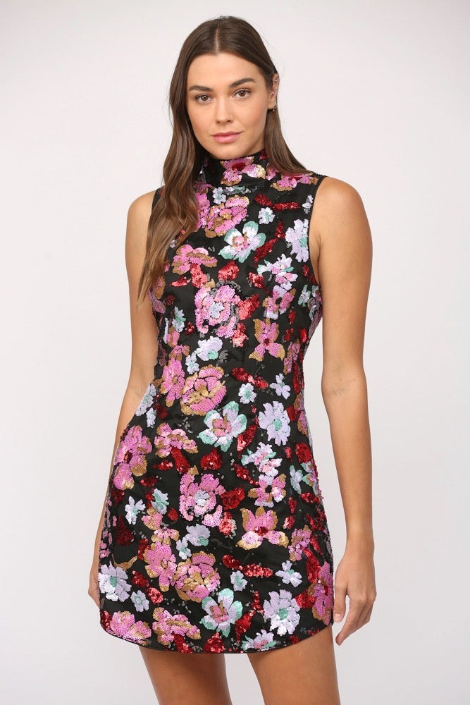 MARTYR Sequin Embellished Mesh High Neck Dress