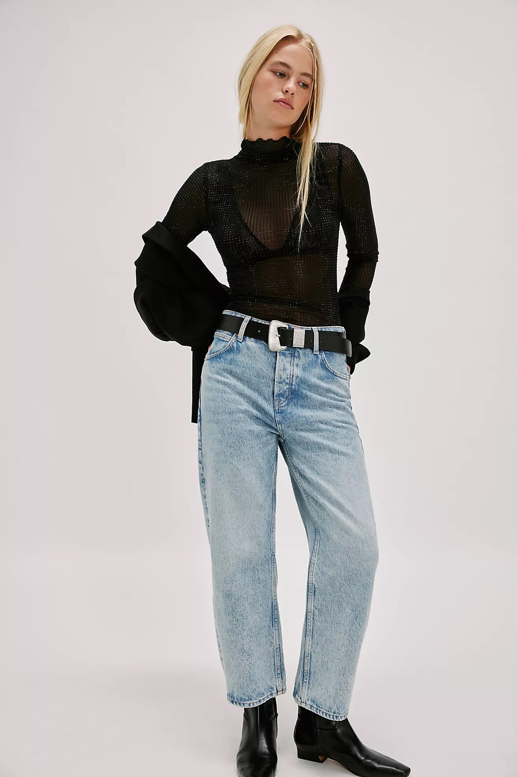 FREE PEOPLE Rhinestone Embellished DANCE ALL NIGHT LongSleeve Top