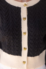 PARK Contrast Trim Heart Button Sweater Cardigan