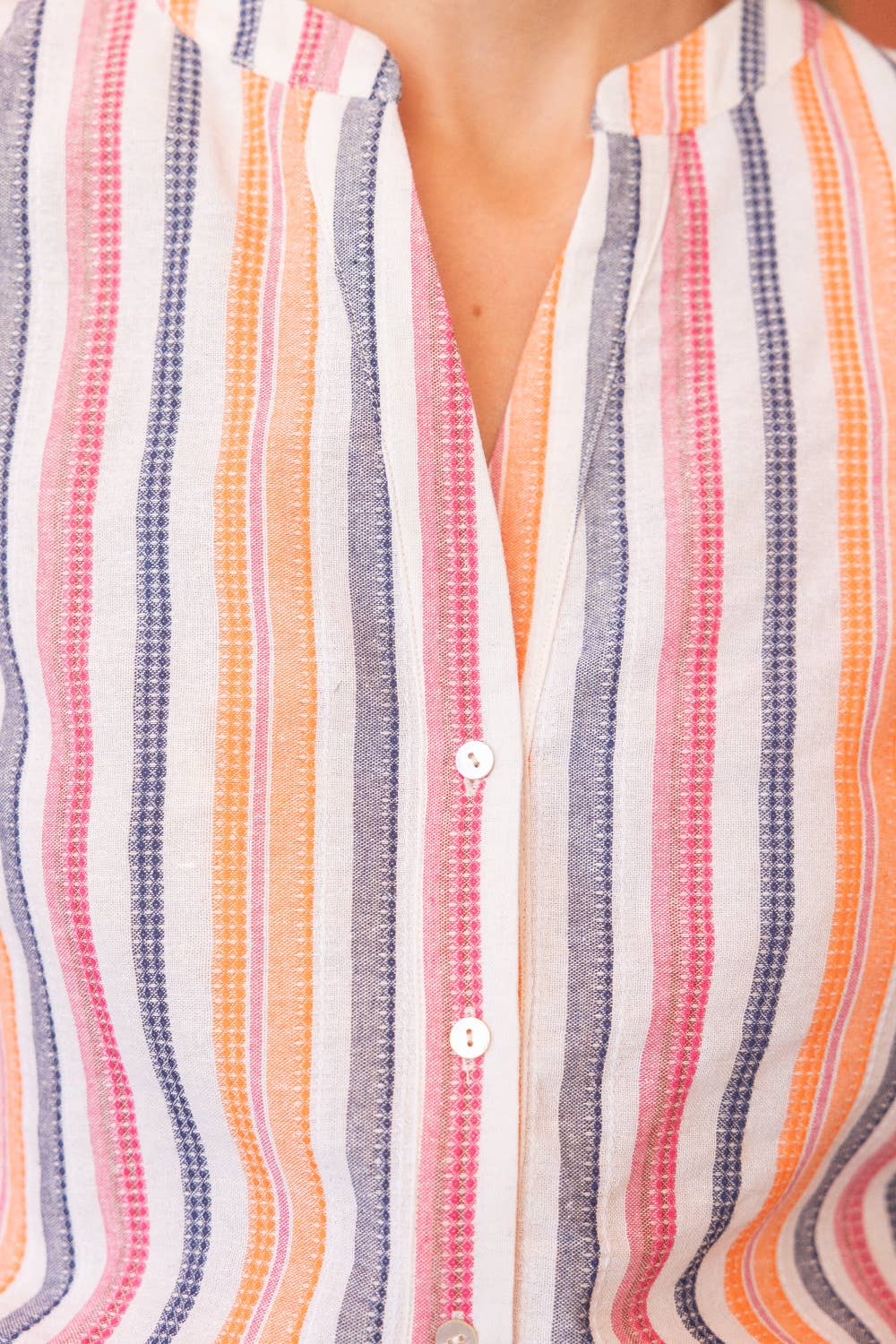 ALLURE Striped PuffSleeve Button Up Top