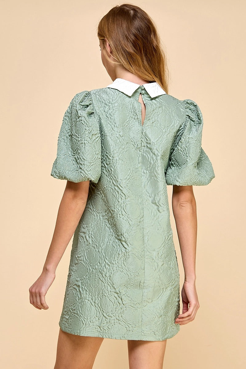 STRIDE Jaquard PuffSleeve Collared Dress