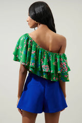 *IVANA Floral OneShoulder Ruffle Top