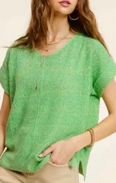 EMORY Lightweight V-Neck Short Sleeve Knit Top