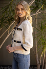 EMILY Contrast Braid Gold Button Tweed Jacket