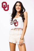 QUEEN OF SPARKLES Licensed OKLAHOMA FRINGE BEAD Sweater OU Tank Top