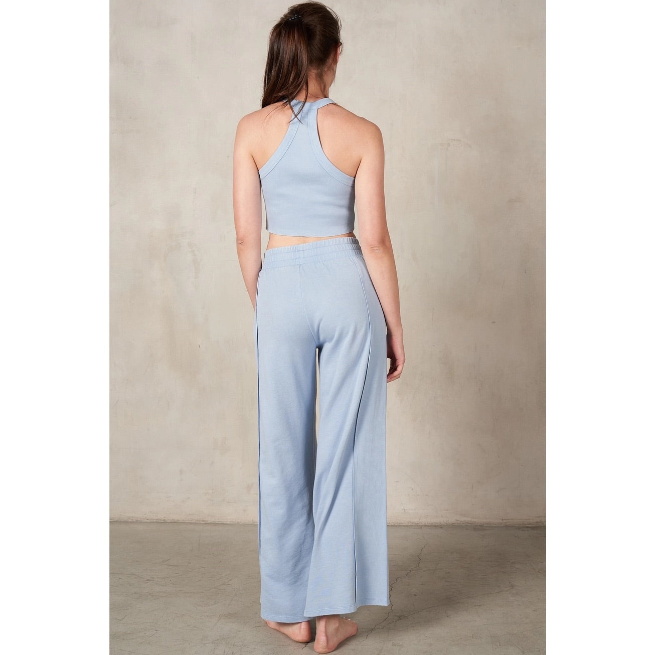 RISEN 2-Piece HalterNeck RibMix WideLeg Pant Set