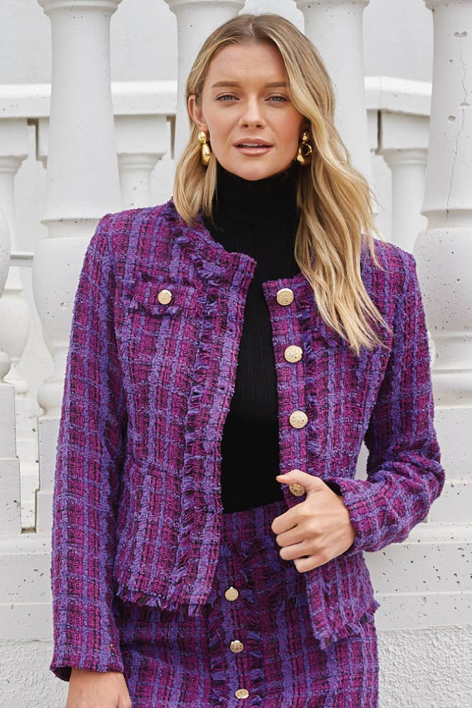 DELIGHT Tweed Fray Detail Jacket