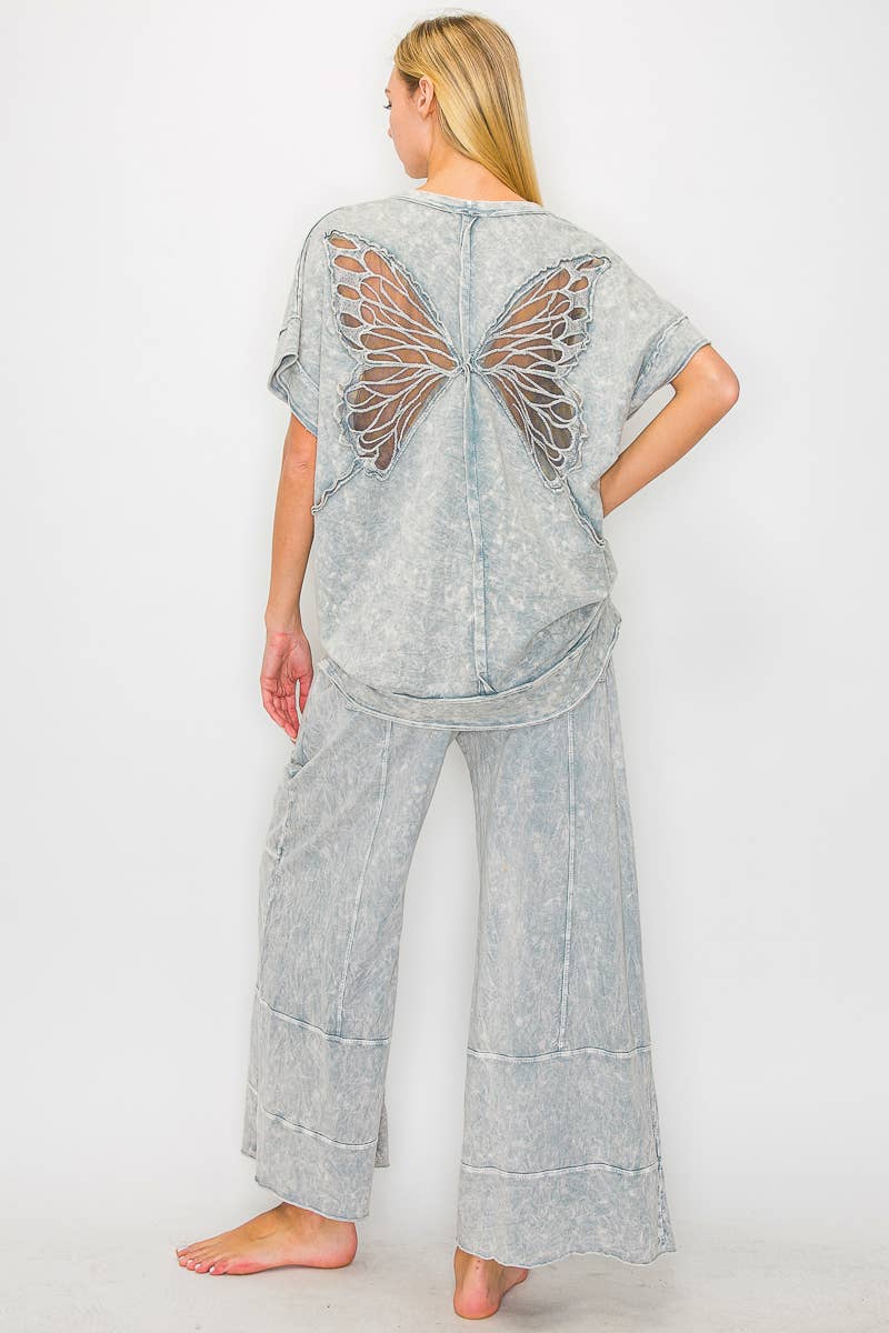 ECHOES Mineral Wash Wide leg Cropped pants