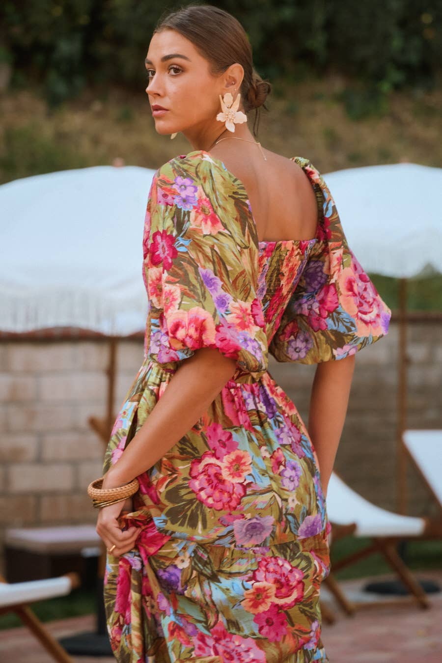 SCOPE Floral BubbleSleeve Smocked Maxi Dress