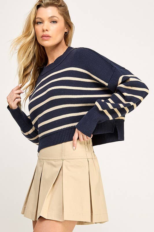 EASY STREET Stripe WaistCrop Pullover Sweater Top