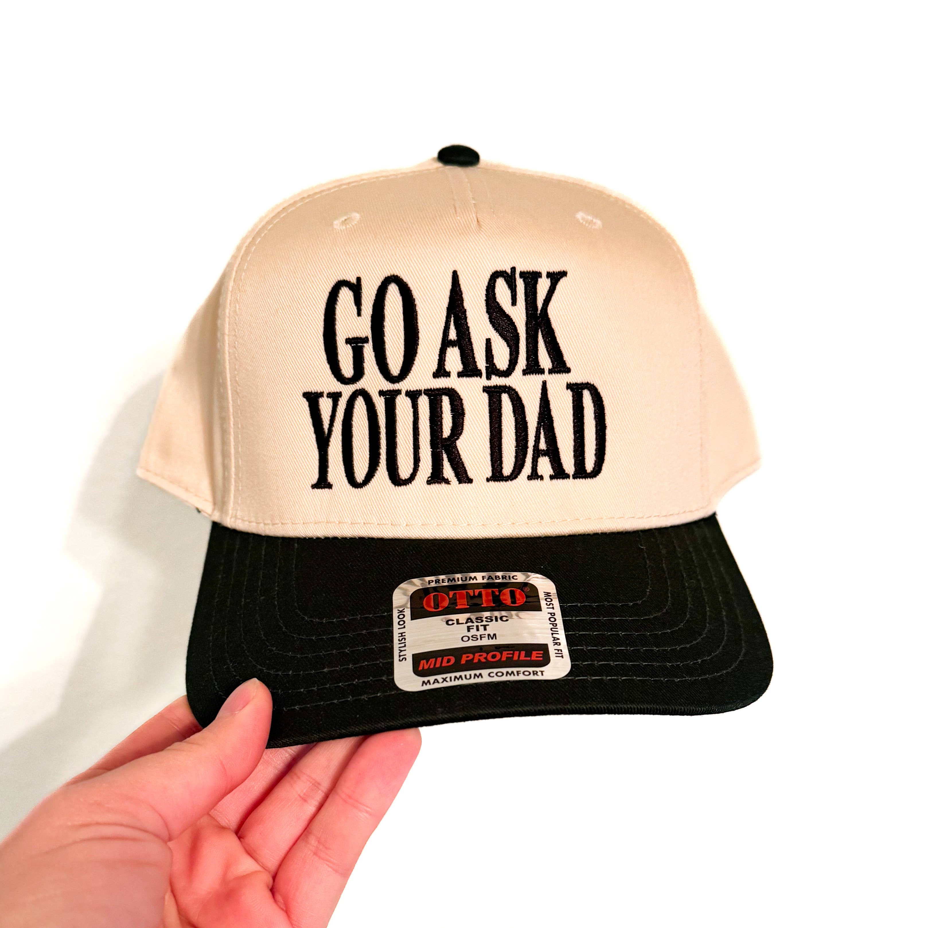 Go Ask Your Dad Women's Vintage Embroidered Hat : Hunter Green/Khakii