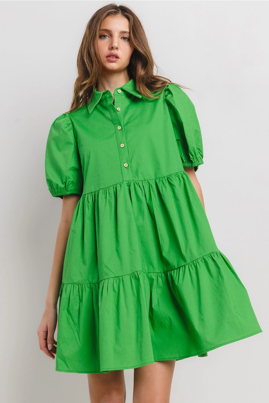 PULSE Tiered Poplin Collared Dress