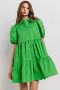 PULSE Tiered Poplin Collared Dress