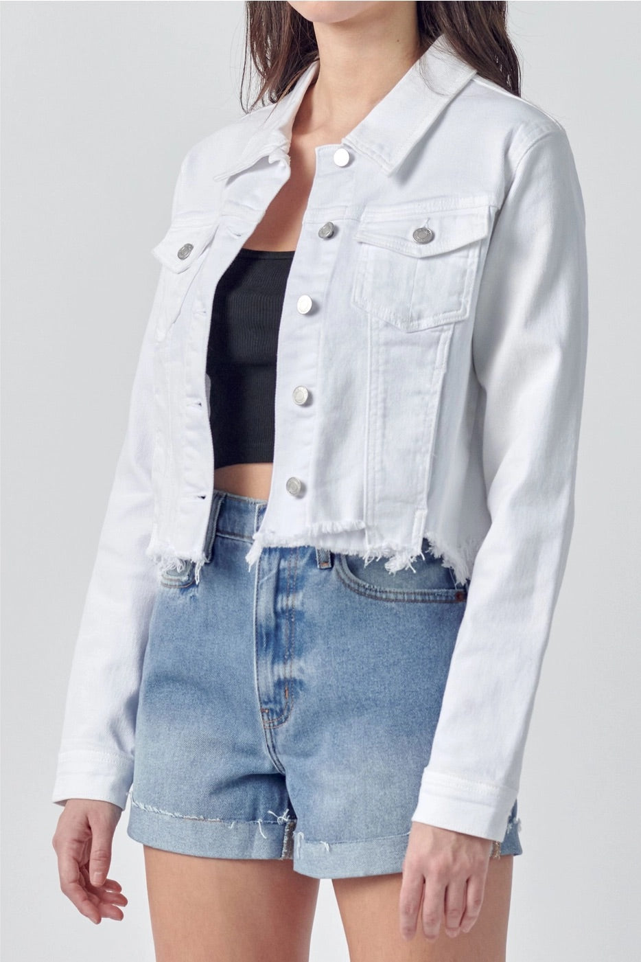 DEMAND FrayHem WaistCrop Denim Jacket