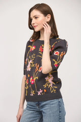 SOMERSET Floral JacquardKnit PuffSleeve Sweater