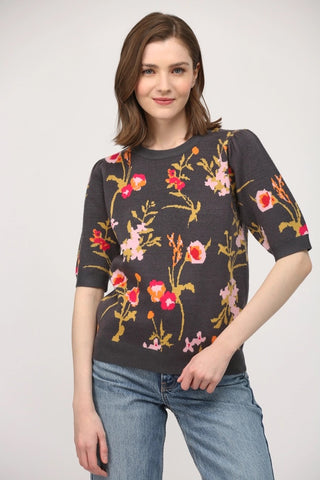 SOMERSET Floral JacquardKnit PuffSleeve Sweater