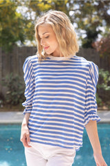 POTENT Stripe Rouche PuffSleeve Top