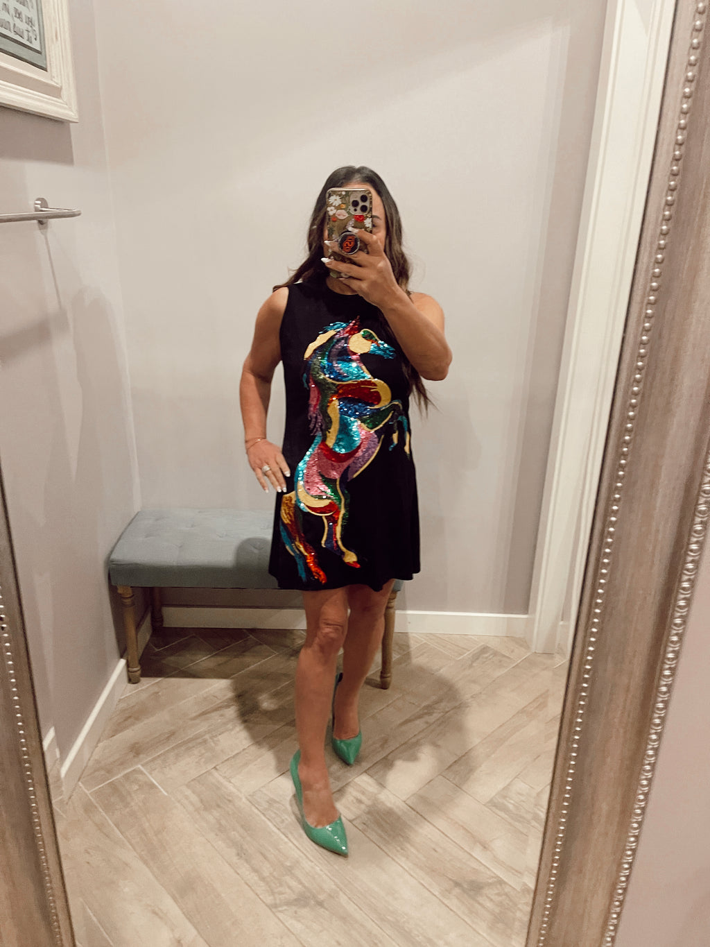 QUEEN OF SPARKLES Sequin HORSE Tank Dress