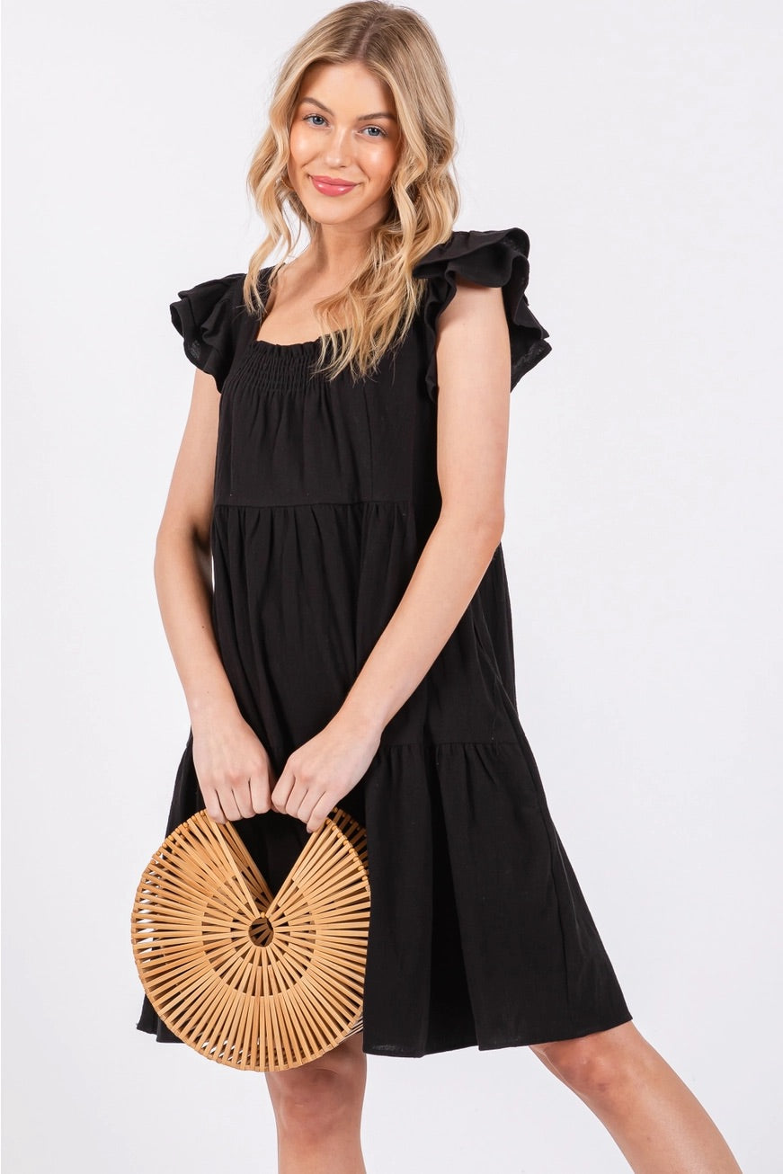 CAMEO Tiered Ruffle FlutterSleeve Poplin Dress