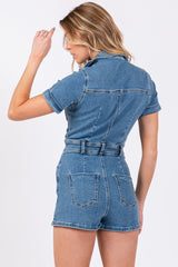 SHOOTER V-Neck StretchDenim ShortSleeve Romper