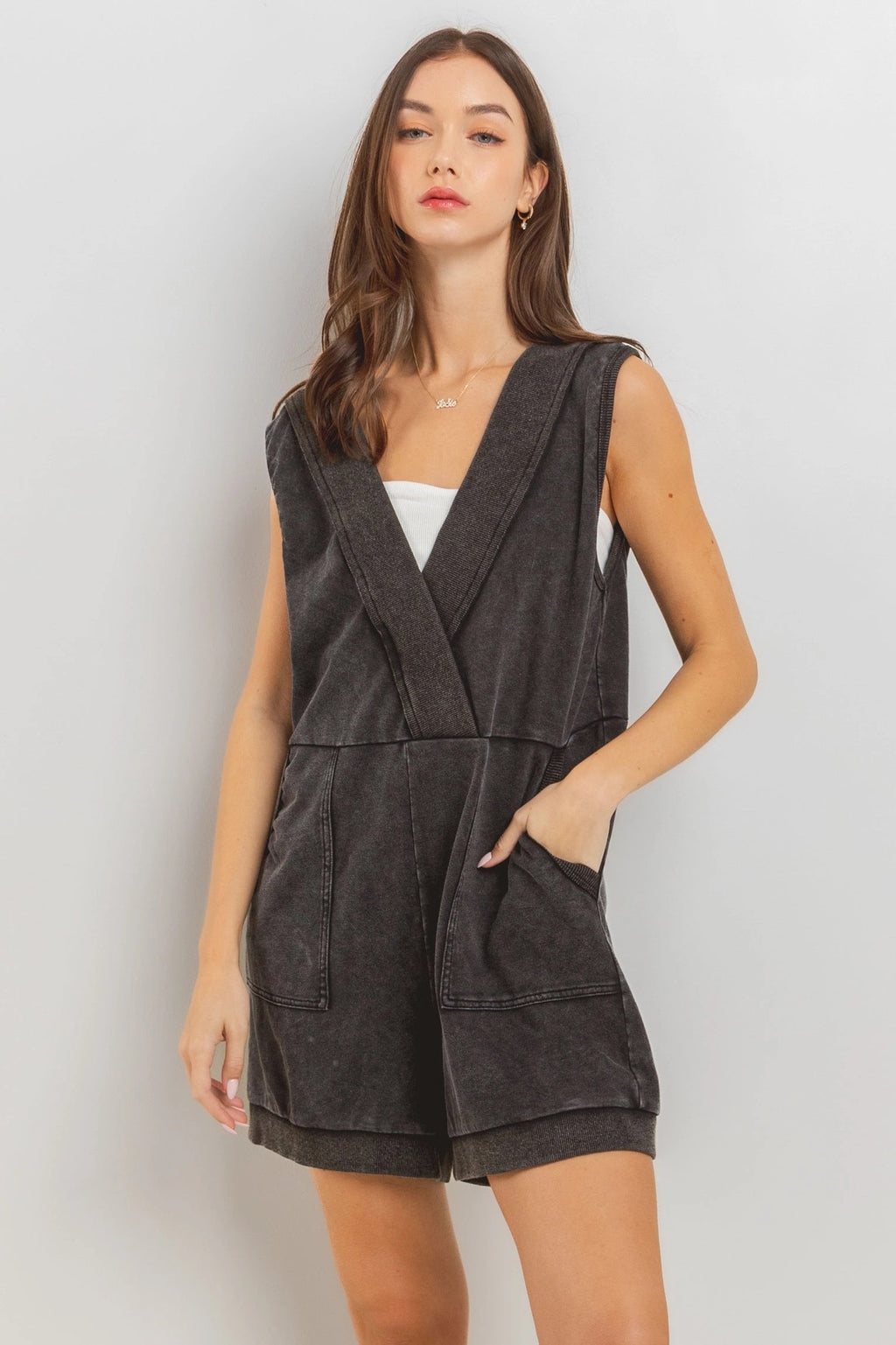 ILLUSION MineralWash Romper w/Hoodie