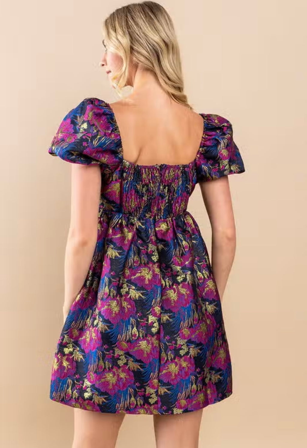 PRESSED Jacquard Floral Puff Sleeve Dress