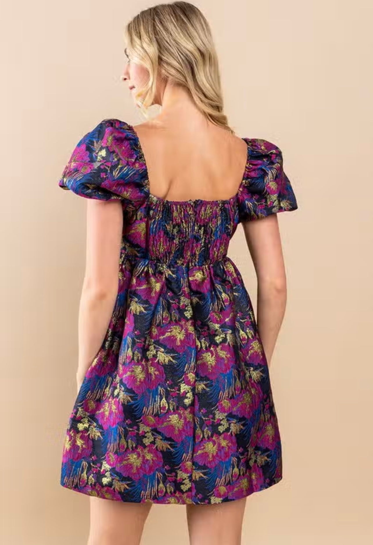 PRESSED Jacquard Floral Puff Sleeve Dress