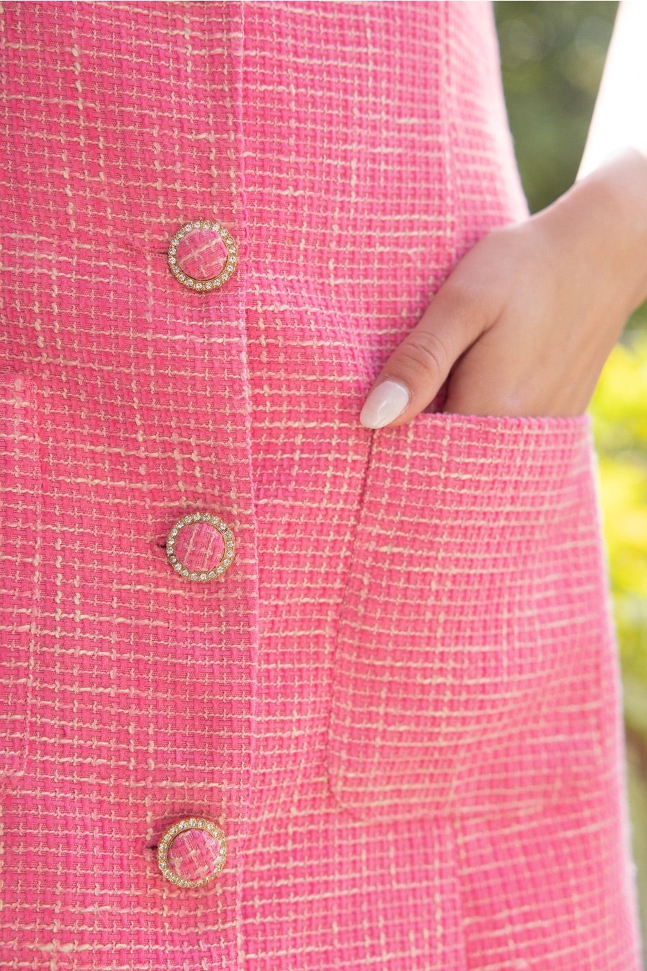 BEACON Tweed Sleeveless AccentButtoned A-Line Dress