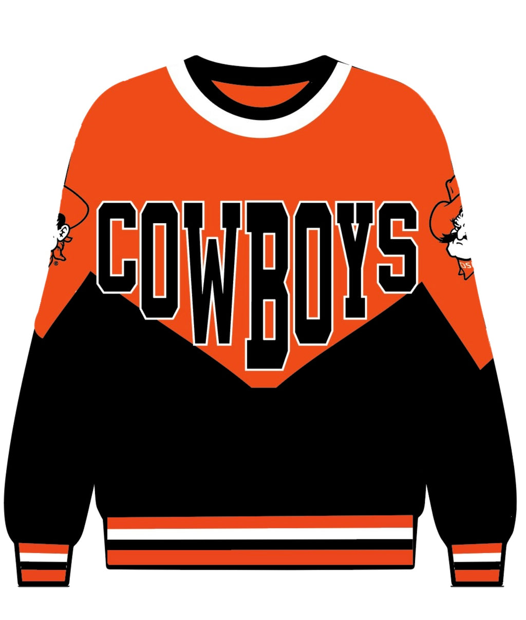 QUEEN OF SPARKLES TwoTone COWBOYS Hologram Sweatshirt OSU Oklahoma State