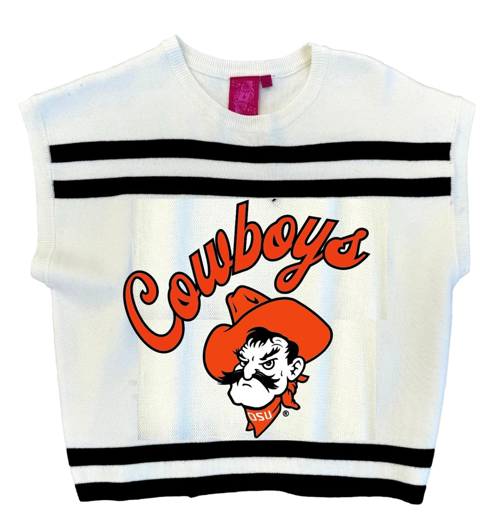 QUEEN OF SPARKLES Stripe PISTOL PETE Appliqué Knit Top OSU Oklahoma State