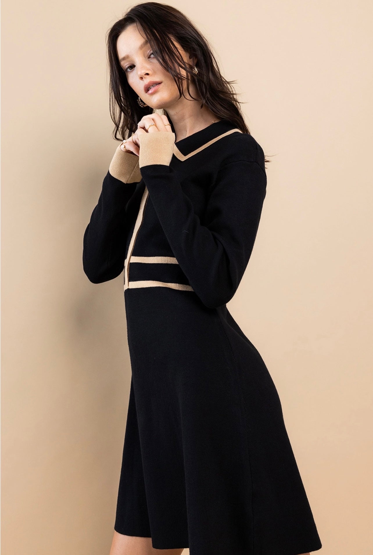 FORD ColorBlock SweaterKnit Collared Dress