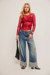 FREE PEOPLE Sheer MOST LIKELY LAYERING Rouched Top